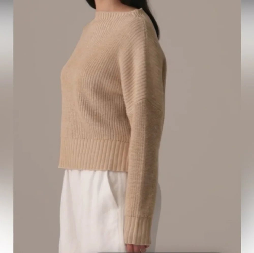 J. Crew Ribbed funnel neck sweater  linen cotton blend Soft Khaki Bone XXS NWT